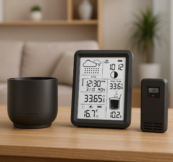 SOUCCESS Funk-Wetterstation mit Aussensensor und Regenmesser - batteriebetrieben, Funkzeit via DCF,