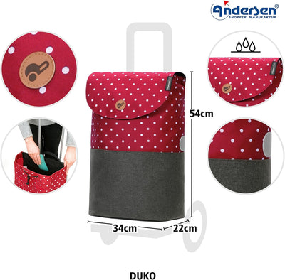Andersen Shopper Scala Stahl mit Rad Ø 15 cm und 36 Liter Tasche Duko rot
