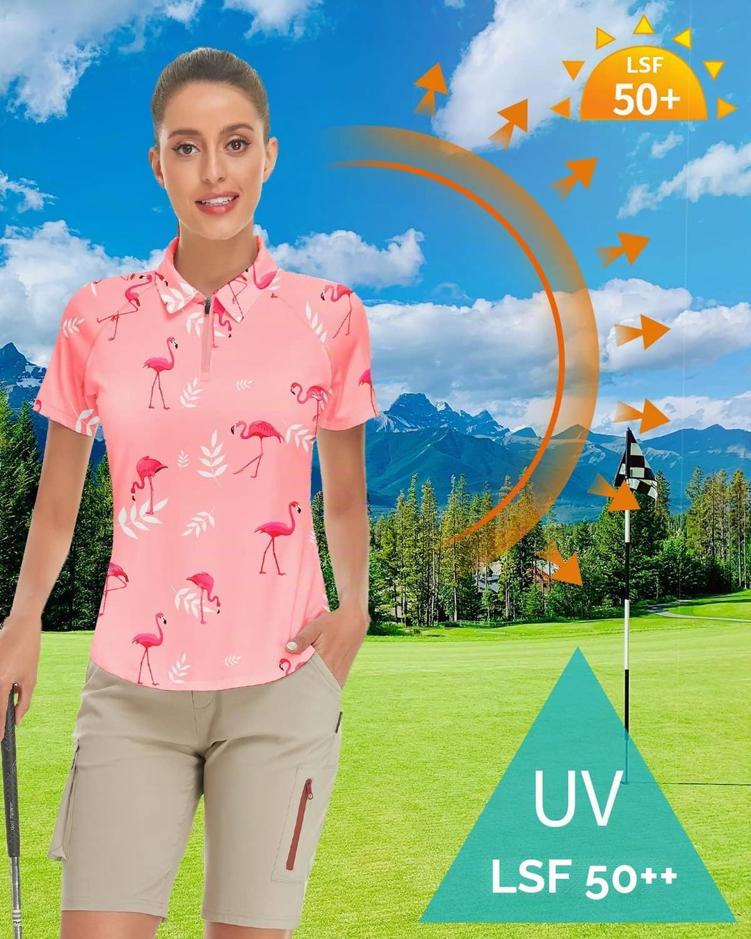 Soneven Atmungsaktiv Poloshirt Damen Leichtes Sportshirt Tailliert Karierte Bluse UPF 50+ Kurzarm 1/