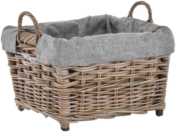 Rattan Kaminholzkorb Flechtkorb mit Inlett Holzkorb Kaminkorb stabil Korb für Holz (klein, Grau Natu
