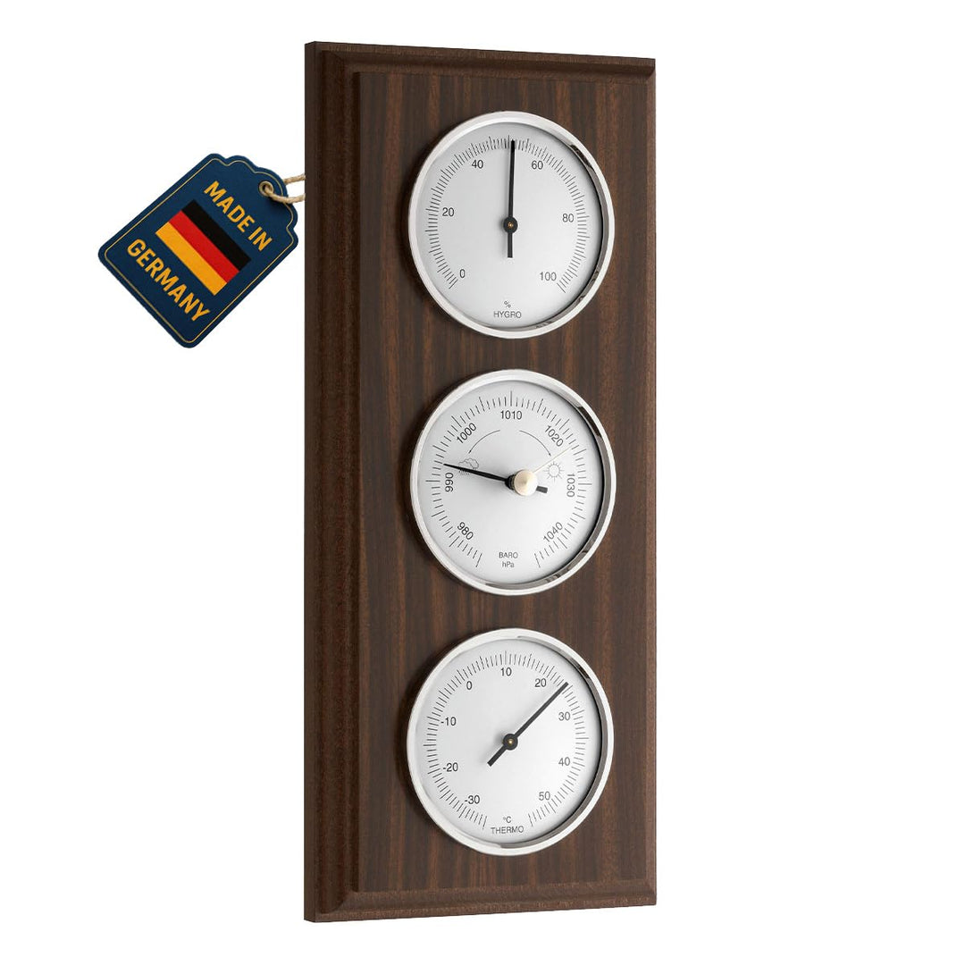 TFA Dostmann Analoge Wetterstation, 20.1088, aus Nussbaum, mit Barometer, Thermomter, Hygrometer, zu