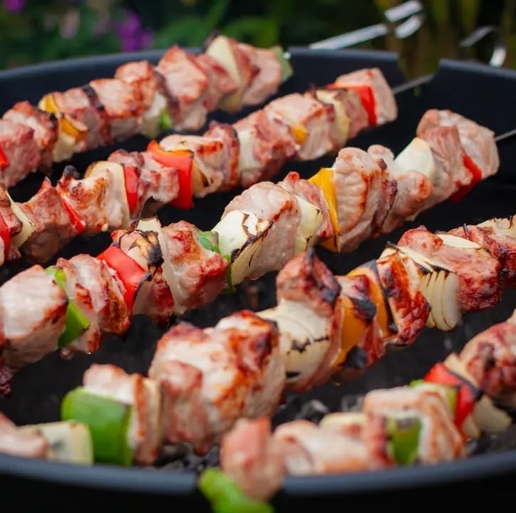 Profi BBQ Edelstahl Grillspiesse, Extra Breit: 1 cm und Extra Stark 2 mm Dicke (10 St, 50cm) Fleisch