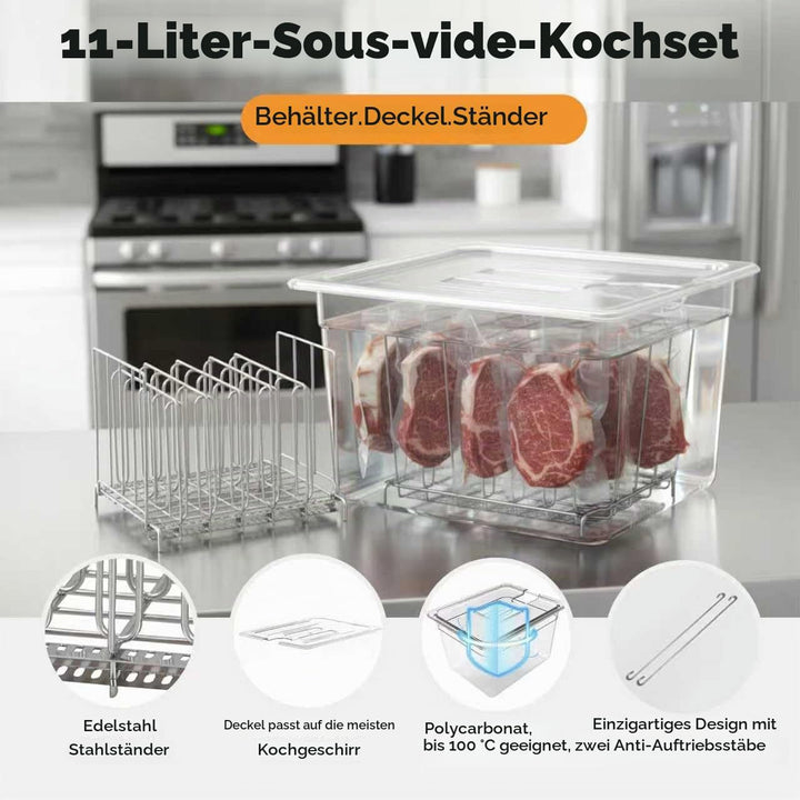 Sous Vide Behälter 11L Mit Deckel und Edelstahl Halterung für Sous Vide Stick Garer Mehrere Marken M