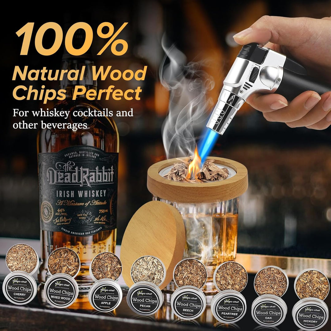 Whisky Smoker Set, whiskey smoker, 8 Holzchips, 3 Edelstahl-Whiskysteinen, Bar Zubehör, Geschenk für