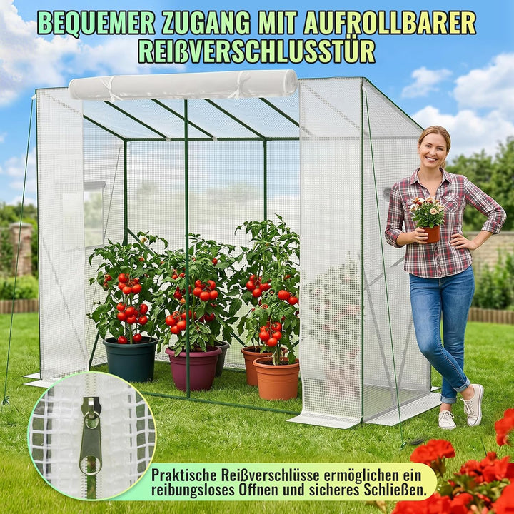 Velway Gewächshaus Tomatengewächshaus Begehbares 200x79x170/141cm | Witterungsschutz Schrägdach Foli