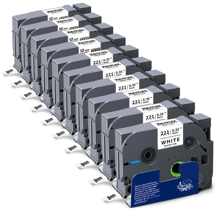 10x XemaX Etikettenband Kompatibel für Brother P-touch Bänder 9mm TZe-221 TZ-221 Schriftbänder Schwa