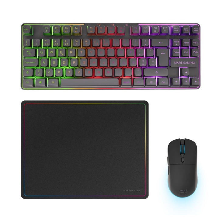 Mars Gaming MCPWTKL, Kabelloses Gaming-Combo, DualPro Link 2.4GPRO-Technologie, TKL FRGB Rainbow Tas