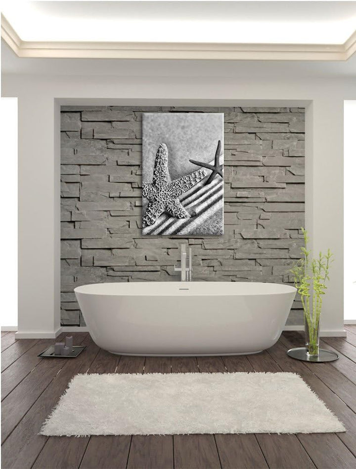 Pixxprint Seesterne im Sand / 100x70cm Leinwandbild bespannt auf Holzrahmen/Wandbild Kunstdruck Deko