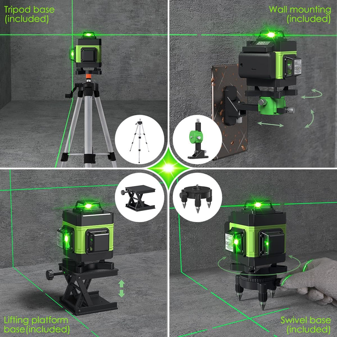 Kreuzlinienlaser mit Stativ, Multifunktionaler 4D-Laser mit 16 Linien,selbstnivellierende Maschine,