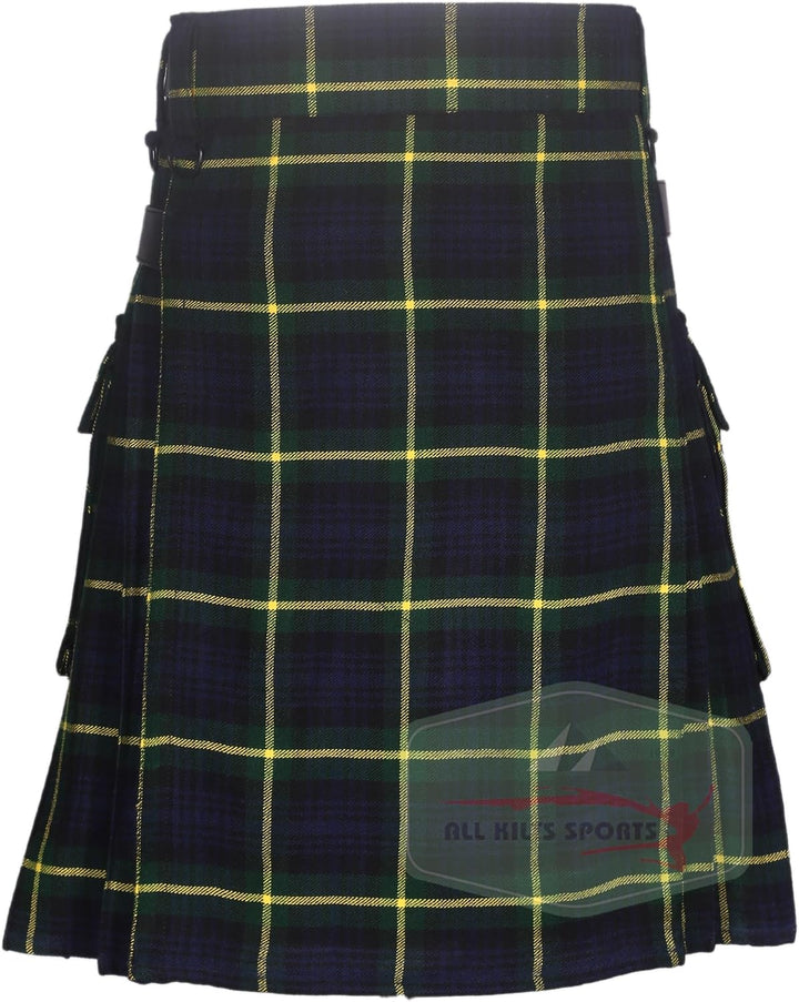 Utility-Kilt für Herren aus Acrylwolle mit Lederriemen Gordon Tartan 46, Gordon Tartan 46