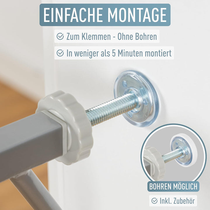 ib style® Berrin Treppengitter 67-175cm | Türschutzgitter | Ohne Bohren | Auto-Close | 90° Stop |Sil