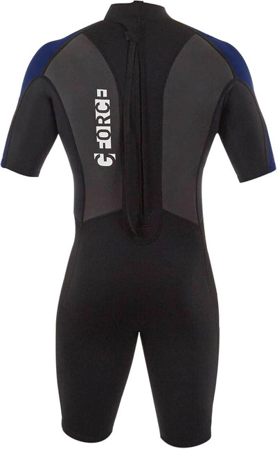 GUL Mens G-Force 3mm Back Zip Shorty Wetsuit - Schwarz Navy - Easy Stretch - 80% D-Flex - Panels für