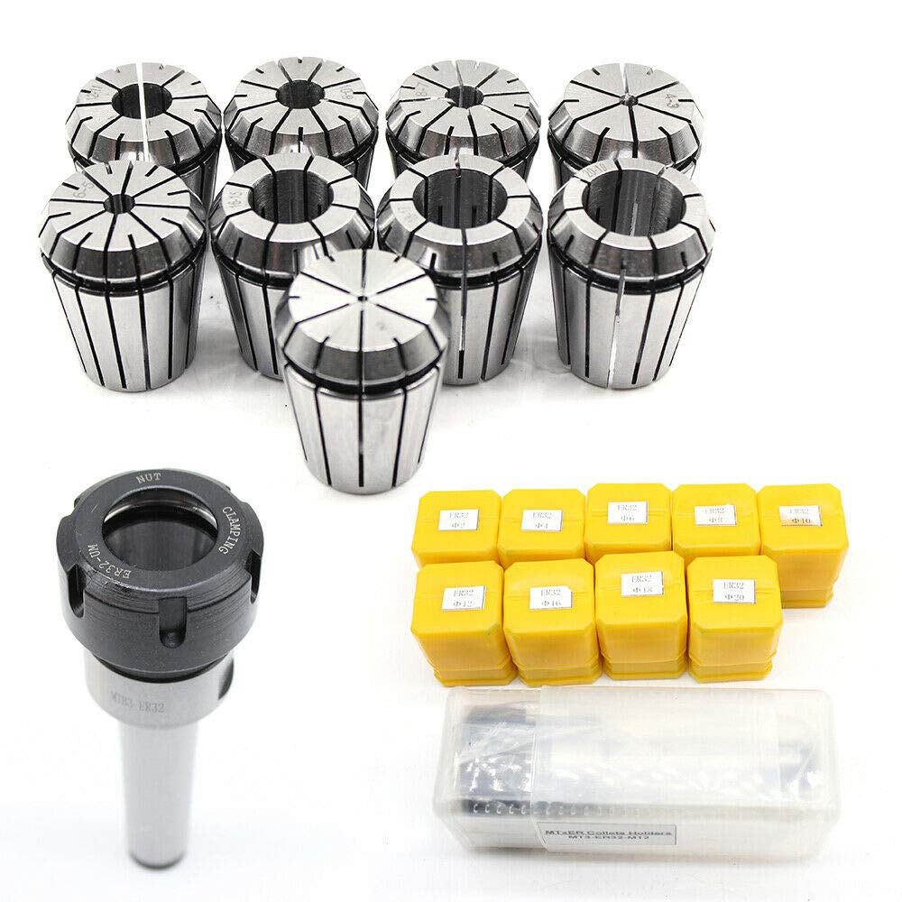 Futchoy 11tlg Spannzangen Set ER32 MT3 M12 Fräser Spannzangenfutter 9 Stueck 2-20mm Spannzangenfutte