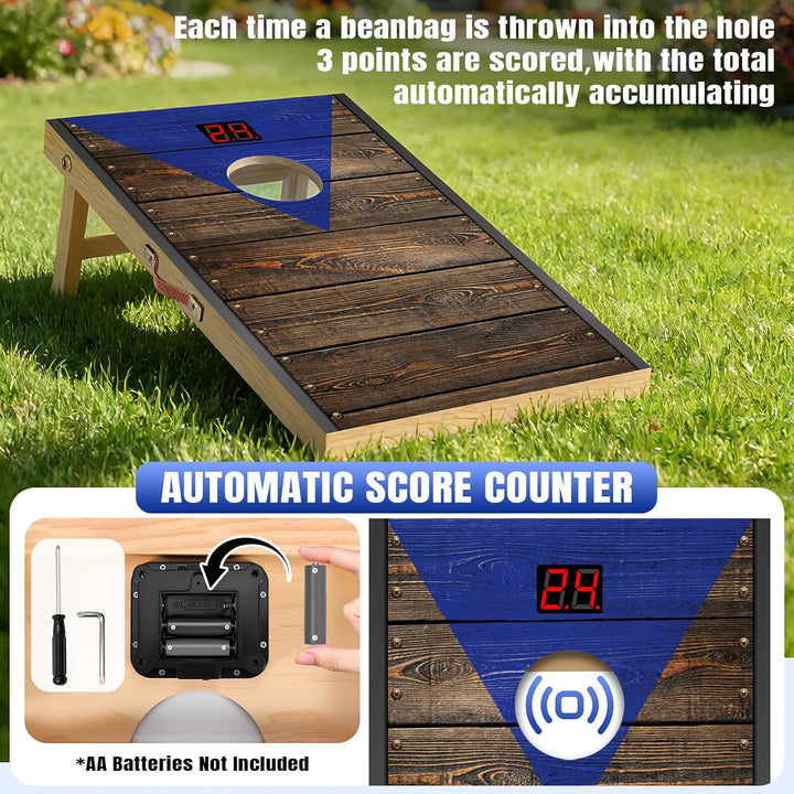 NZQXJXZ Cornhole Spiel Outdoor mit Automatischem Punktezähler, 90x55cm Massivholz Premium Corn Hole