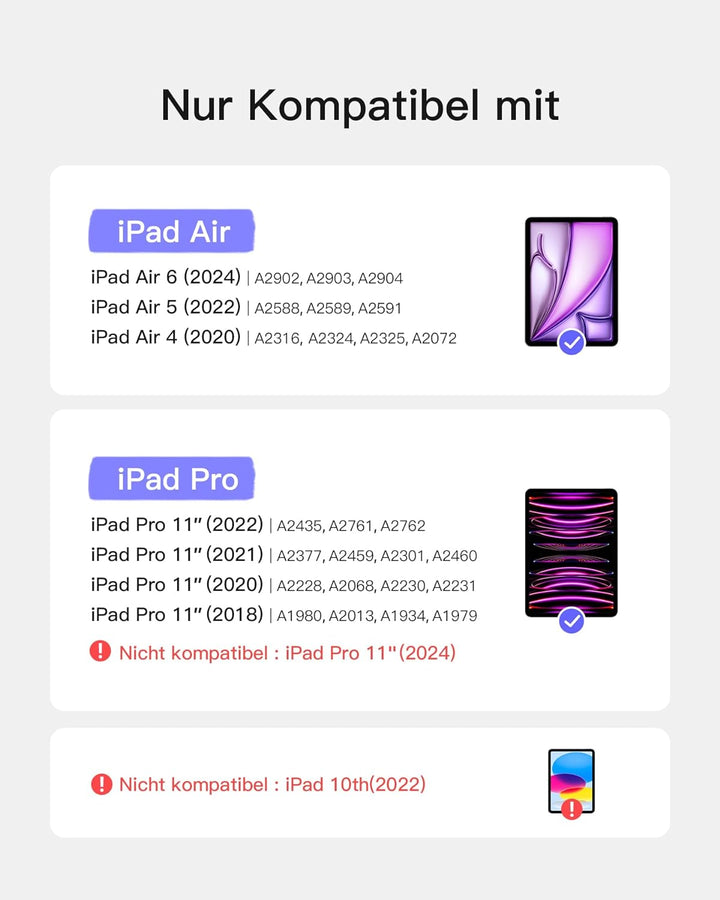 Inateck Tastatur Hülle Kompatibel mit iPad Air 5/4,iPad Pro 11 Zoll 4/3/2/1,Hoch-/Querformat Ständer