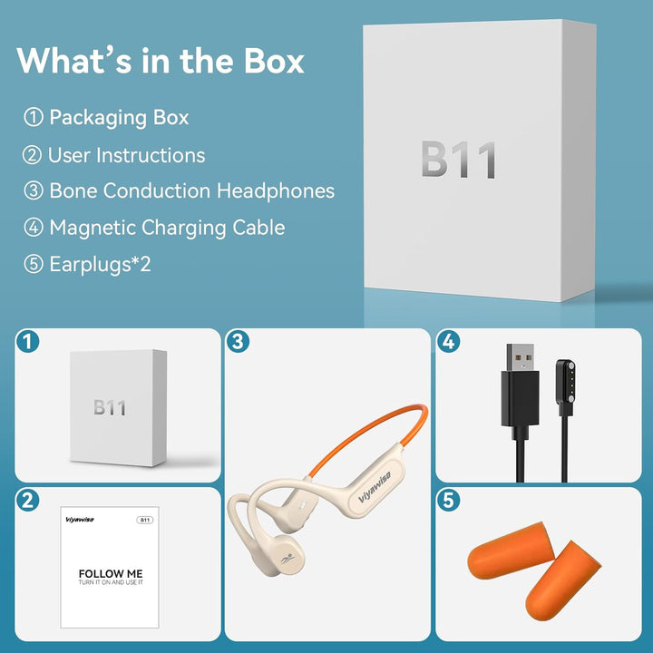 Belife B11 Bone Conduction Headphones, IP68 Waterproof Earbuds for Swimming, 32GB & Bluetooth 6.0 Wi