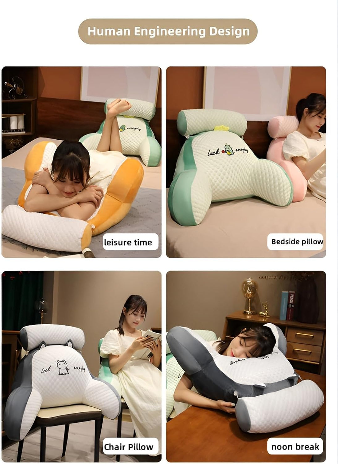 Rückenkissen für Bett und Sofa mit Armlehnen Ergonomisches Lesekissen Erwachsene Atmungsaktives Lese