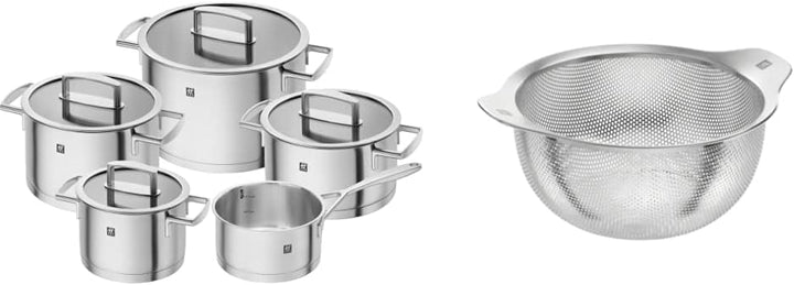 ZWILLING Kochtopf-Set, 5-tlg., 4 Deckel, Induktionsgeeignet, Edelstahl, Vitality & Sieb, Edelstahl,