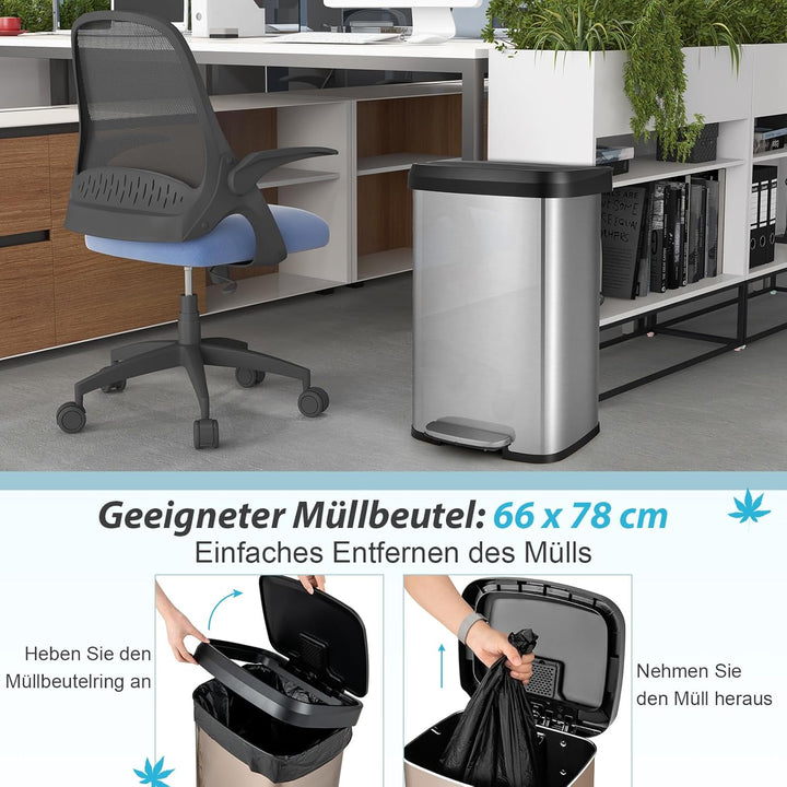 COSTWAY Mülleimer Küche, 50L Abfalleimer, Tretmülleimer mit sanft schliessendem Deckel, Mülltrennsys