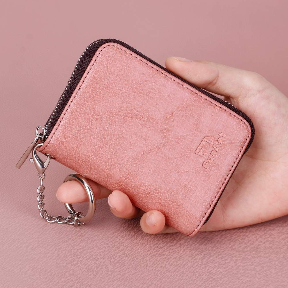 FurArt Kreditkartenetui für Damen und Herren, RFID Schutz,Schlüsselanhänger,Reissverschlussetui Rose