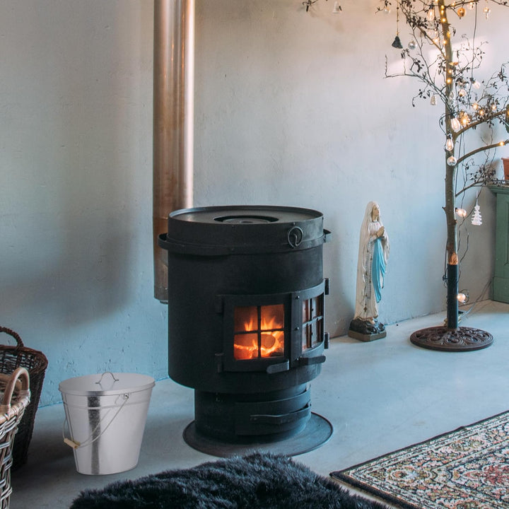 Relaxdays Ascheeimer mit Deckel, 12 l, Aschetonne mit Henkel, für Kohle & Asche, Kamin, Ofen, verzin