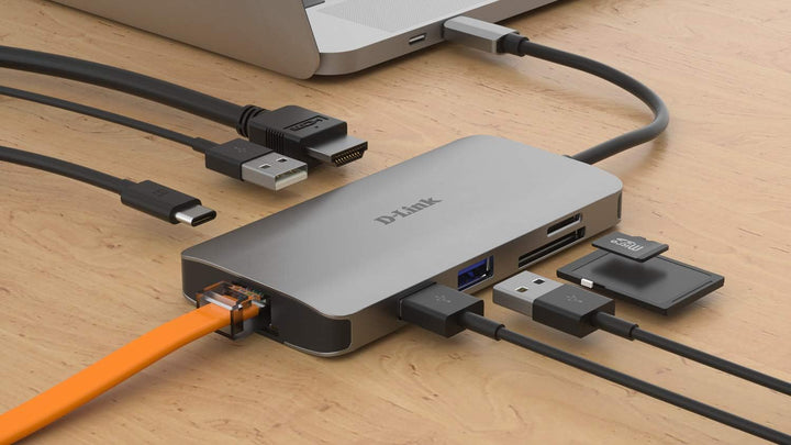 D-Link DUB-M810 8 in 1 USB C Hub (USB C Adapter mit HDMI 4K und 1080p, 3x USB 3 / USB 2, 1x Netzwerk