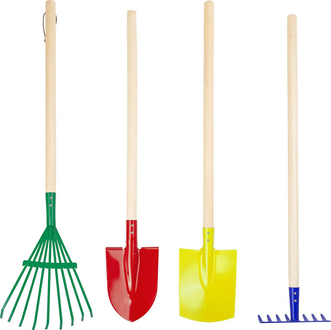 small foot Gartenwerkzeug-Set "Kunterbunt" aus Holz und Metall, Rechen, Schaufel, Spaten und Harke,