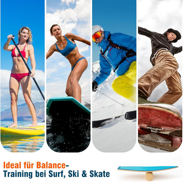 Vicye Balance Board Erwachsene & Surfing Balance Board Set – Holz Balanceboard mit Korkrolle, Halbku