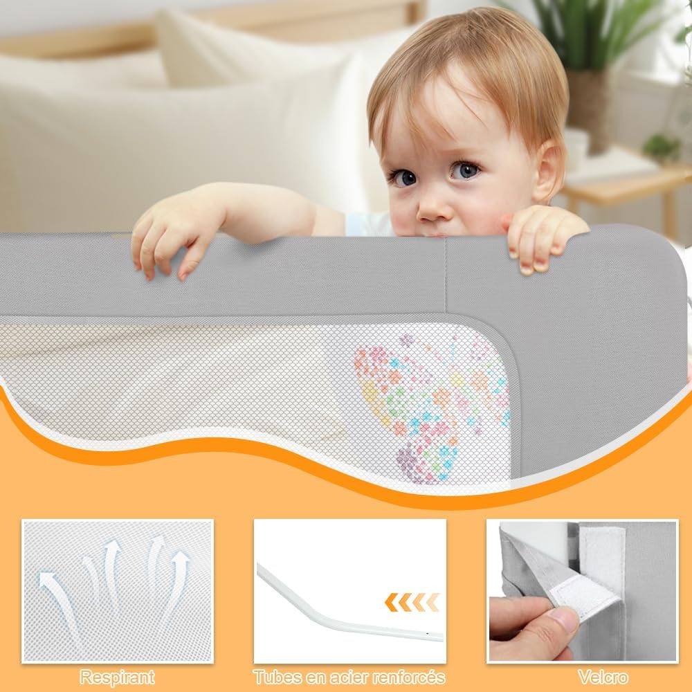 OHMG Bettgeländer,Sicherheitsgitter für Kinder,Sicherheitsgitter für Bett,höhenverstellbar,tragbar,B