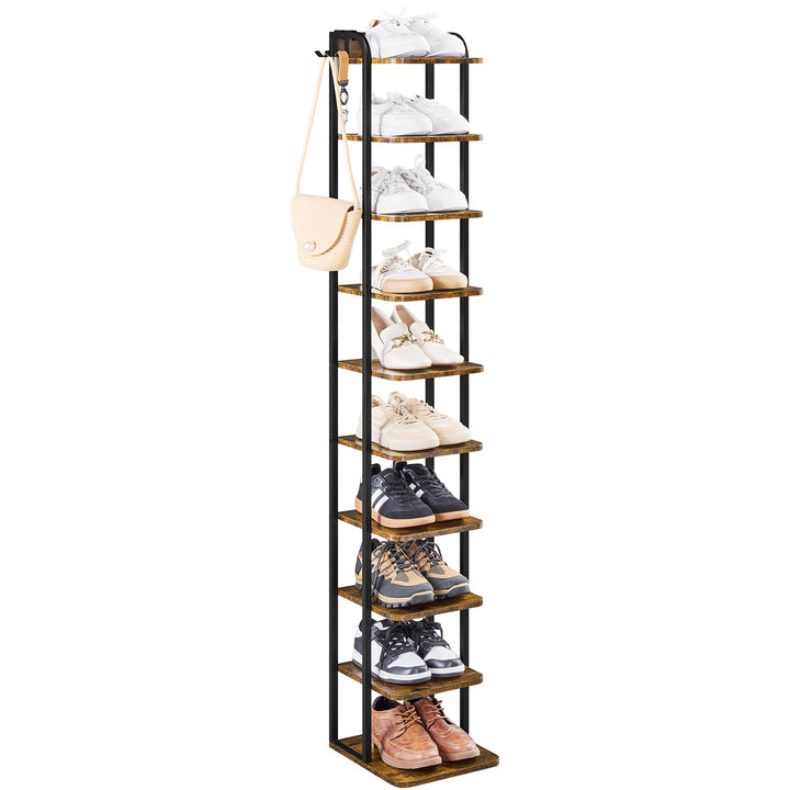 Yaheetech Schmales Schuhregal, Schuhablage mit 10 Ebenen, Platzsparender Schuhschrank Holz im Vintag
