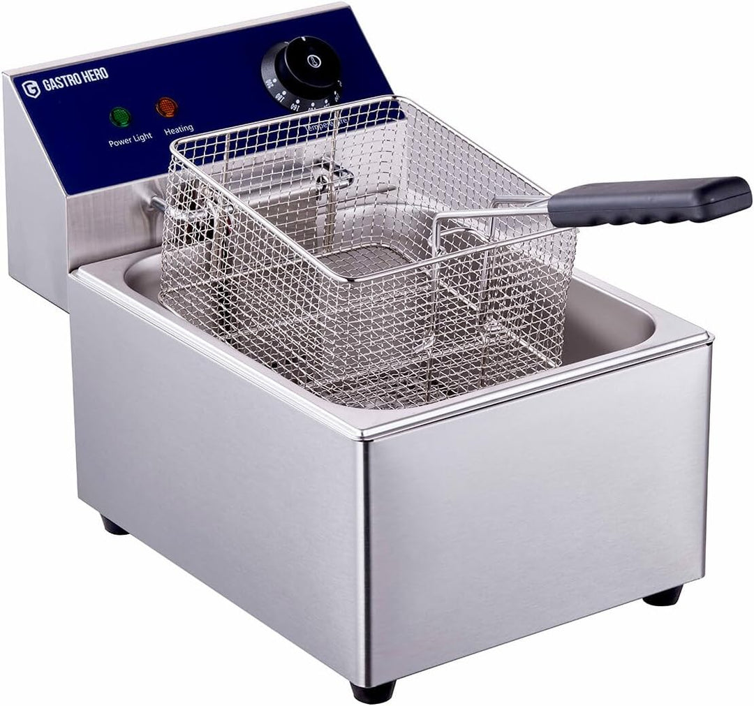 GastroHero Elektro Fritteuse 6L I Edelstahl-Fritteuse mit Thermostat und Überhitzungsschutz I Kompak