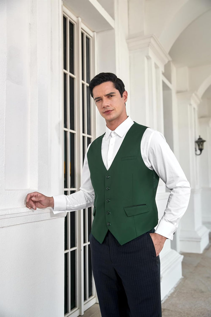HISDERN Anzugweste für Herren Elegant Hochzeit Weste Klassische Einfarbig Casual Businessweste Forme
