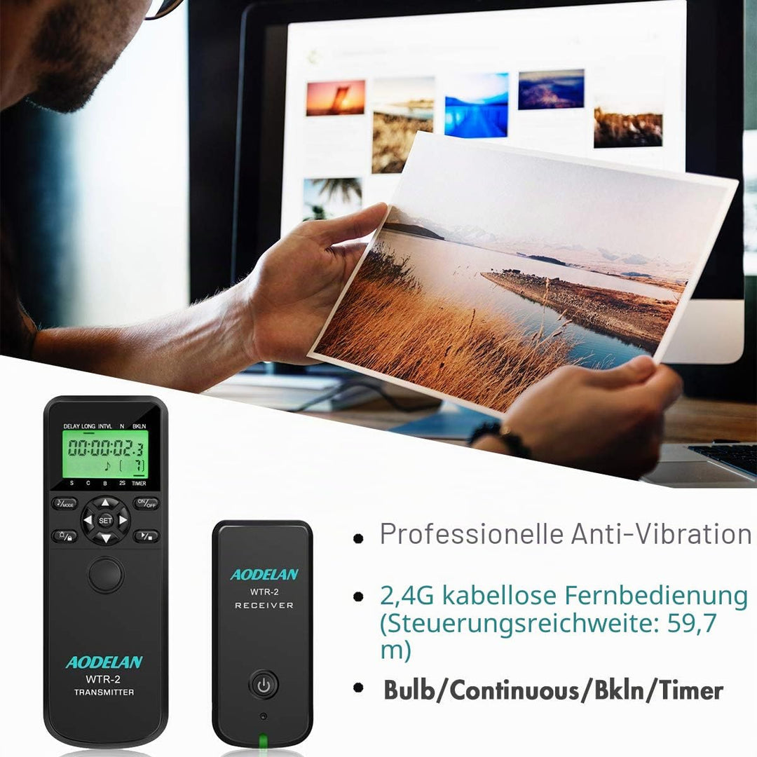 AODELAN WTR2 Fernauslöser Timer Funk-Fernauslöser Drahtloser Timer-Auslöser für Sony a9, a200, a560,