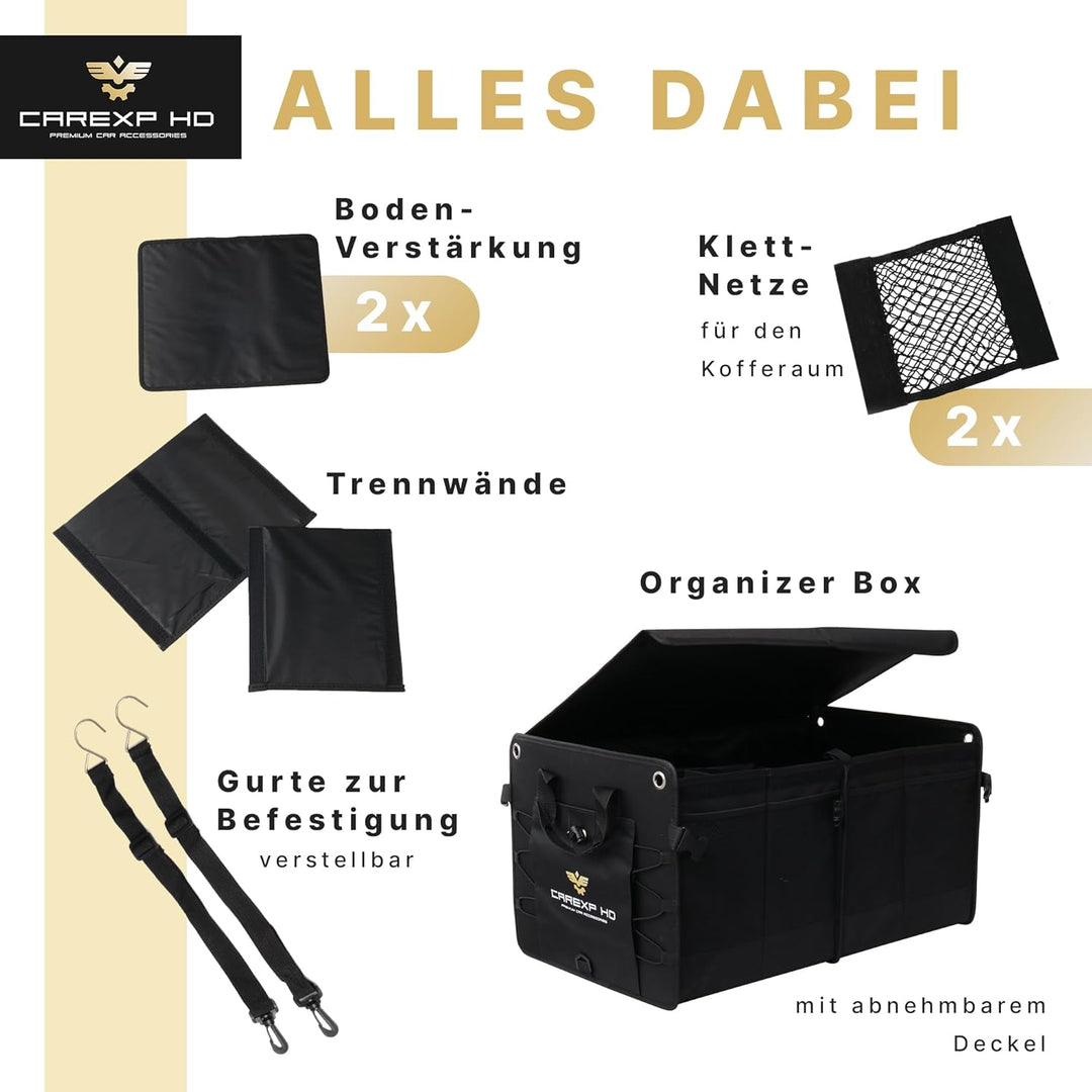 Kofferraum Organizer mit Deckel - Faltbare Kofferraumtasche als praktischer Auto Organizer inkl. Sei