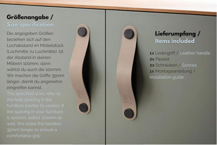 Ledergriffe in 30 Farben für alle Möbel, handgemachte Möbelgriffe aus Leder, massgeschneiderte Schra