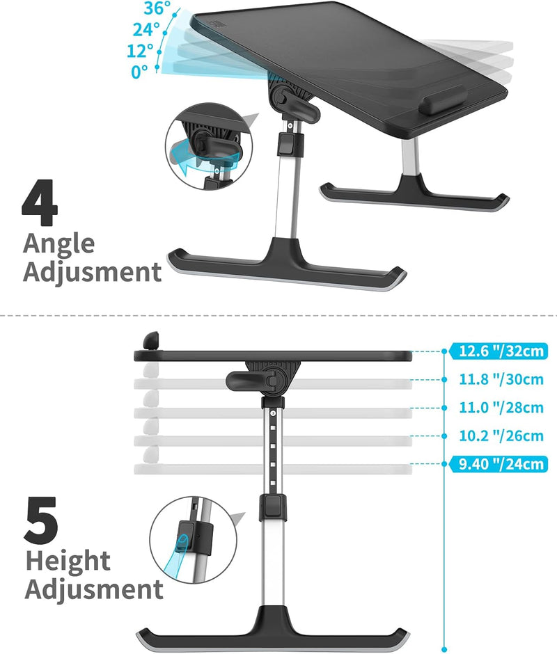 SAIJI Laptoptisch fürs Bett, einstellbare Höhe, Neigungswinkel, Laptoptisch mit klappbare Beine, Rod