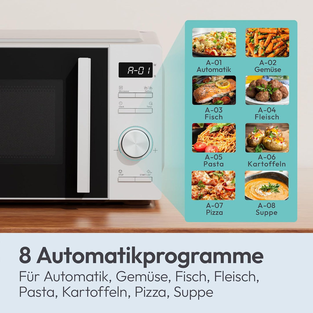 Candy Mikrowelle freistehend bis 700 Watt, Mikrowellengerät mit Drehteller, 5 Leistungsstufen, 8 Aut