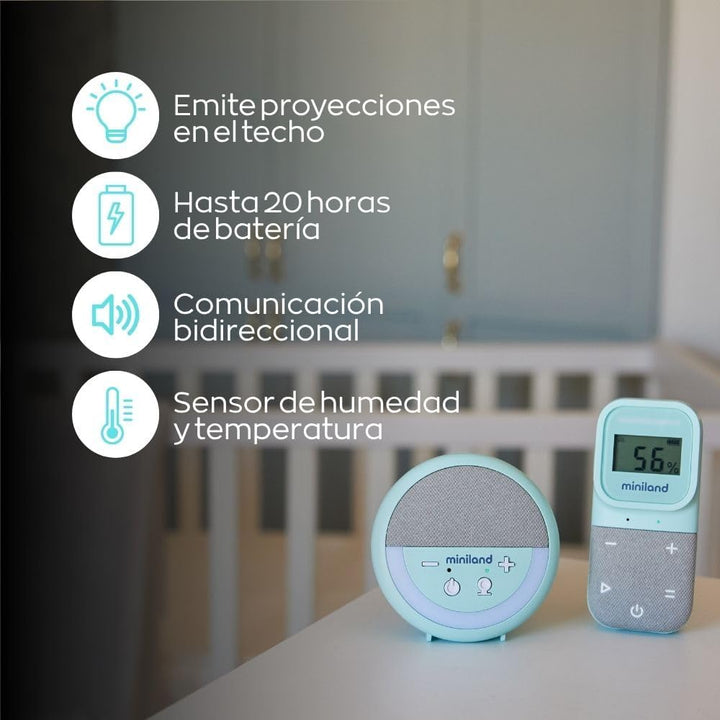 Miniland Digitalk Projector, Audio-Babyphon, Babyphone mit Lichtprojektor und weissem Rauschen, Temp