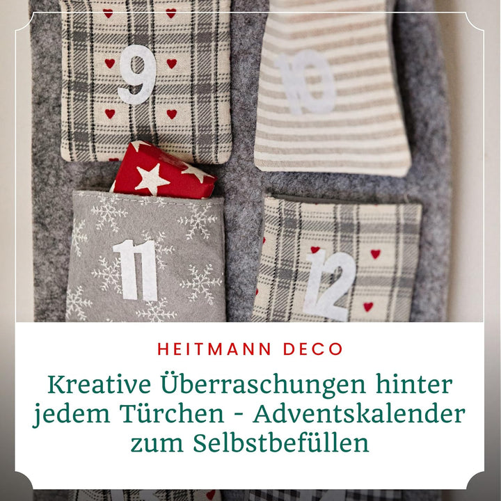 Heitmann Deco Adventskalender zum Aufhängen und selbst Befüllen - Filz-Adventskalender - Grau, Beige