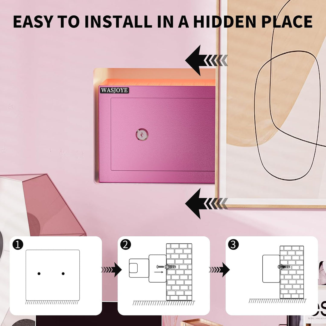WASJOYE Mini Safe Tresor mit Schlüssel, 23 * 17 * 17cm Mini Tresor mit Schloss für Zuhause/Büro, 6.8