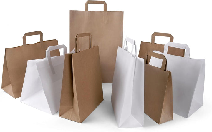 Inoverse Papiertüten mit Henkel 32+22x25 cm, Papiertragetaschen | 250 Stück Braun, Papiertaschen Kra