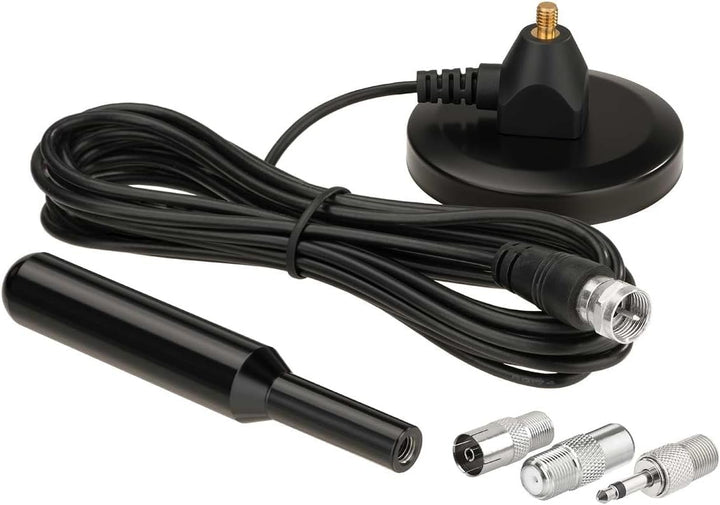Superbat FM UKW Radio Antenne mit Magnetfuss & 3m Verlängerungskabel | F-Stecker + 3 Adapter | Kompa