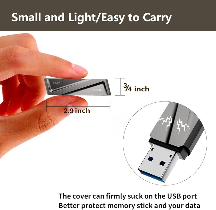 SSK USB3.2 SSD Stick 512GB, High Speed bis zu 550MB/s Extreme Schneller USB-Stick + USB-C Adapter Ex