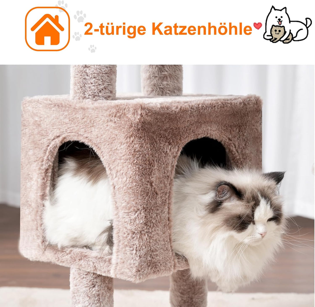 Heybly Kratzbaum, 100cm hoher Katzenbaum Kletterturm mit grosser Plattform Oben, Höhle, 2 Hängematte