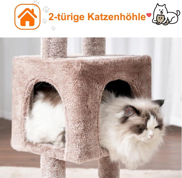 Heybly Kratzbaum, 100cm hoher Katzenbaum Kletterturm mit grosser Plattform Oben, Höhle, 2 Hängematte