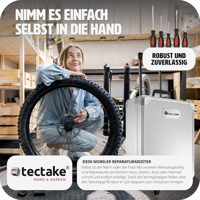 tectake® Werkzeug Set im Aluminium Koffer, Werkzeugkoffer gefüllt, 599-tlg., Tool Werkzeugwagen fahr