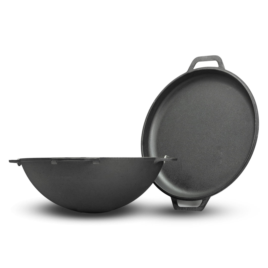 4BIG.fun 10L Gusseisen Schwenktopf Kazan Asia Kasan mit Deckel-Bratpfanne aus Gusseisen Grillwok Wok