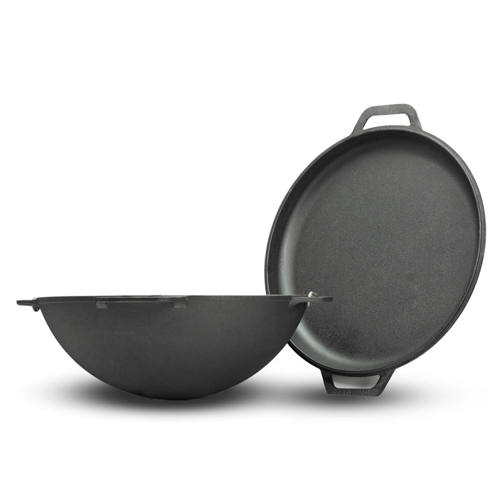 4BIG.fun 10L Gusseisen Schwenktopf Kazan Asia Kasan mit Deckel-Bratpfanne aus Gusseisen Grillwok Wok
