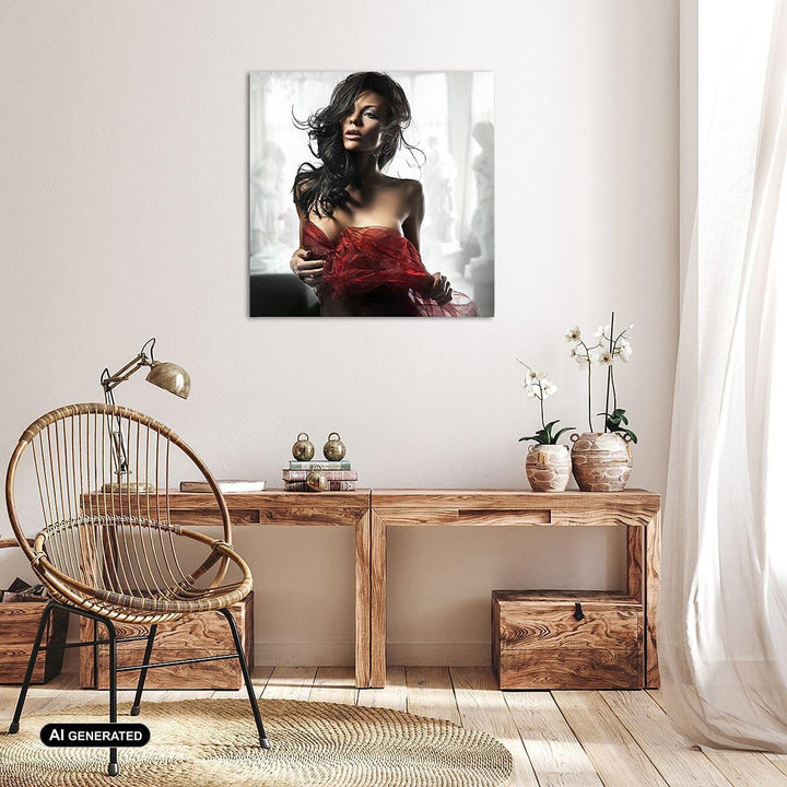 Bilder auf Leinwand 70x70cm Leinwandbild Schönheit Körper Kleid Eleganz Gross Wanddeko Bild Schlafzi