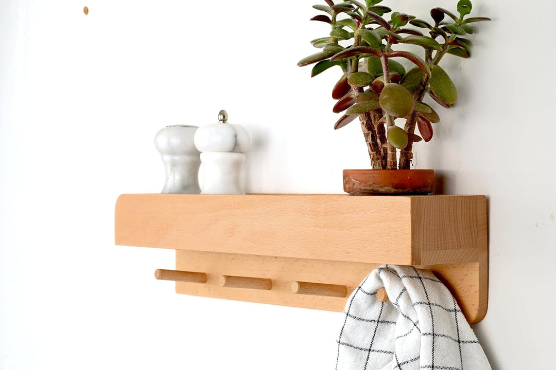 Garderobe Holz Porter Regal Wand Flurgarderobe mit Ablage Eiche (40 cm Länge, Buche geölt) 40 cm Län